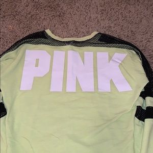Yellow PINK mesh crew neck